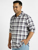 Plus Men's White Cotton Full Sleeve Regular Fit Casual Checkered Shirt with Hooded Neck