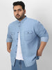 Plus Men's Ice Blue Full Sleeve Regular Fit Casual Denim Shirt