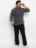 Plus Men's Grey Full Sleeve Regular Fit Casual Denim Shirt