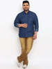 Plus Men's Navy Blue Full Sleeve Regular Fit Casual Denim Shirt