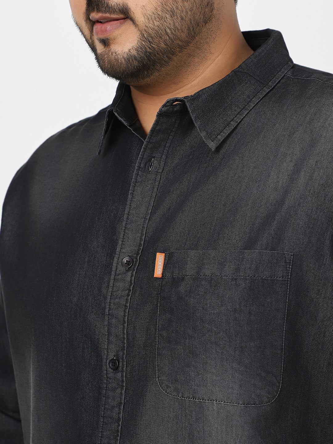 Plus Men's Dark Grey Full Sleeve Regular Fit Casual Denim Shirt