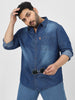 Plus Men's Blue Full Sleeve Regular Fit Casual Denim Shirt