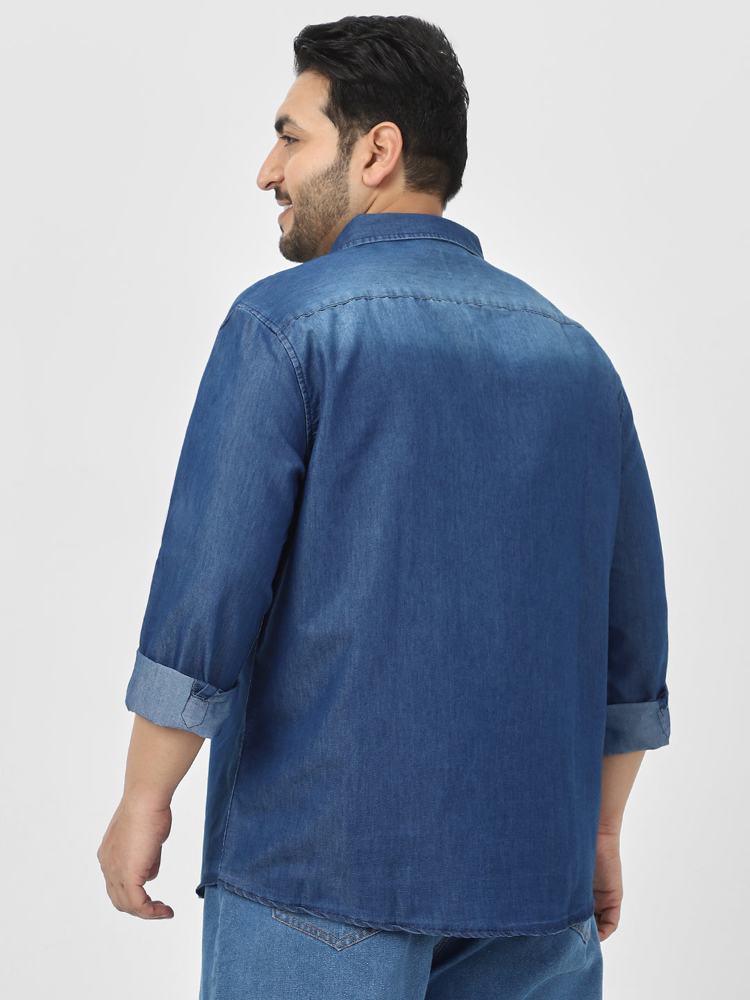 Plus Men's Blue Full Sleeve Regular Fit Casual Denim Shirt