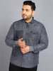 Plus Men's Black Denim Full Sleeve Regular Fit Washed Casual Shirt