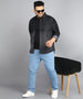 Plus Men's Black Denim Full Sleeve Regular Fit Washed Casual Shirt