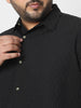 Plus Men's Black Cotton Full Sleeve Regular Fit Textured Shirt with Spread Collar