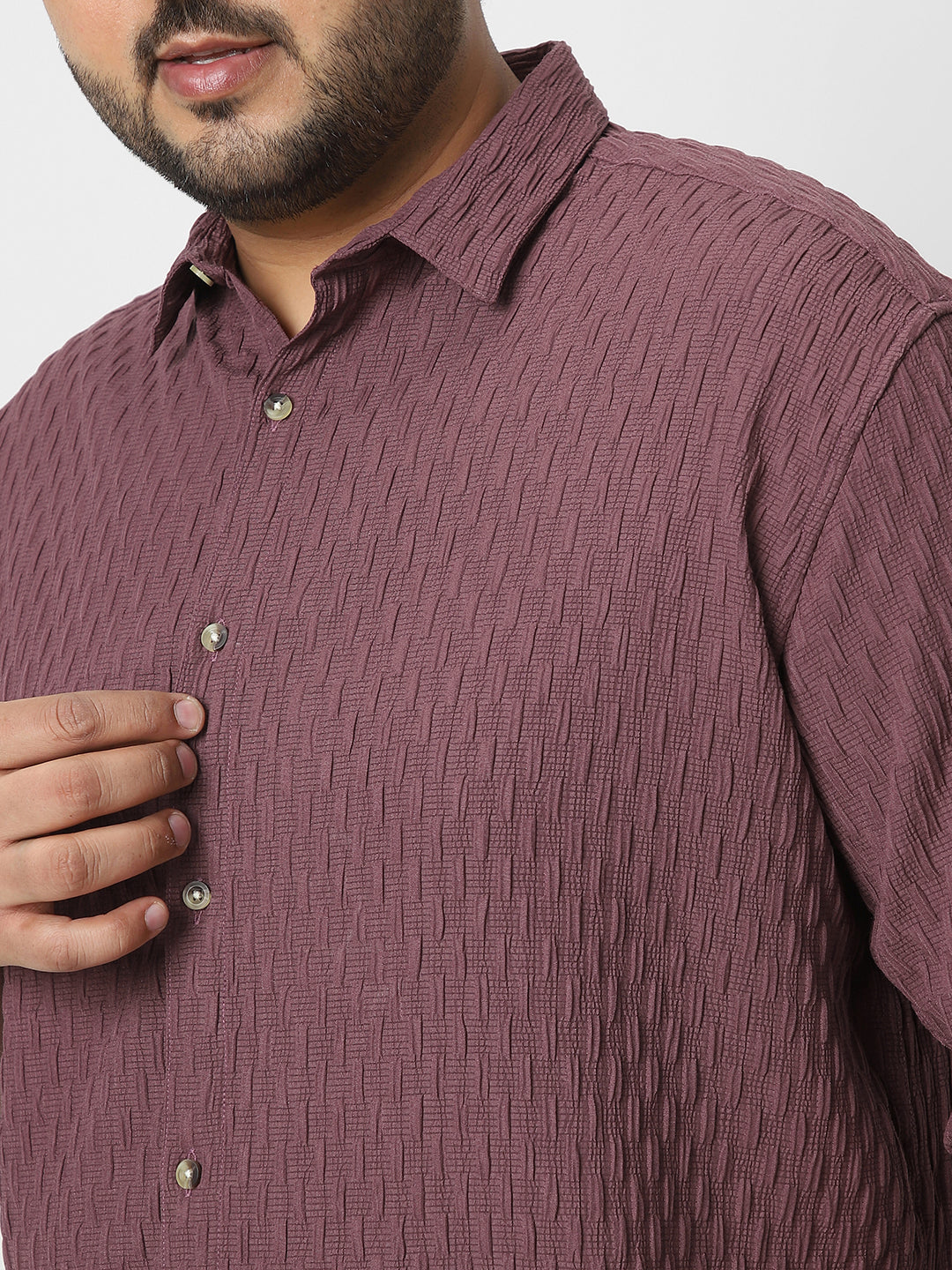 Plus Men's Mauve Cotton Full Sleeve Regular Fit Textured Shirt with Spread Collar