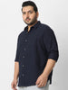 Plus Men's Navy Cotton Full Sleeve Regular Fit Textured Shirt with Spread Collar