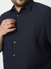 Plus Men's Navy Cotton Full Sleeve Regular Fit Textured Shirt with Spread Collar