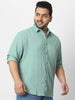 Plus Men's Sea Green Cotton Full Sleeve Regular Fit Textured Shirt with Spread Collar