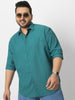 Plus Men's Turquoise Cotton Full Sleeve Regular Fit Textured Shirt with Spread Collar