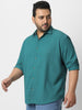 Plus Men's Turquoise Cotton Full Sleeve Regular Fit Textured Shirt with Spread Collar