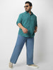 Plus Men's Turquoise Cotton Full Sleeve Regular Fit Textured Shirt with Spread Collar