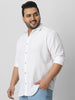 Plus Men's White Cotton Full Sleeve Regular Fit Textured Shirt with Spread Collar