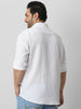 Plus Men's White Cotton Full Sleeve Regular Fit Textured Shirt with Spread Collar