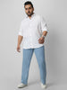 Plus Men's White Cotton Full Sleeve Regular Fit Textured Shirt with Spread Collar