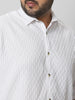 Plus Men's White Cotton Full Sleeve Regular Fit Textured Shirt with Spread Collar