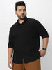 Men's Black Cotton Full Sleeve Regular Fit Casual Solid Shirt with Band Collar