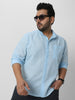 Men's Light Blue Cotton Full Sleeve Regular Fit Casual Solid Shirt with Band Collar