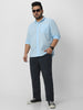 Men's Light Blue Cotton Full Sleeve Regular Fit Casual Solid Shirt with Band Collar