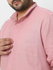 Men's Pink Cotton Full Sleeve Regular Fit Casual Solid Shirt with Band Collar