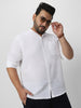 Men's White Cotton Full Sleeve Regular Fit Casual Solid Shirt with Band Collar