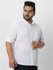 Men's White Cotton Full Sleeve Regular Fit Casual Solid Shirt with Band Collar