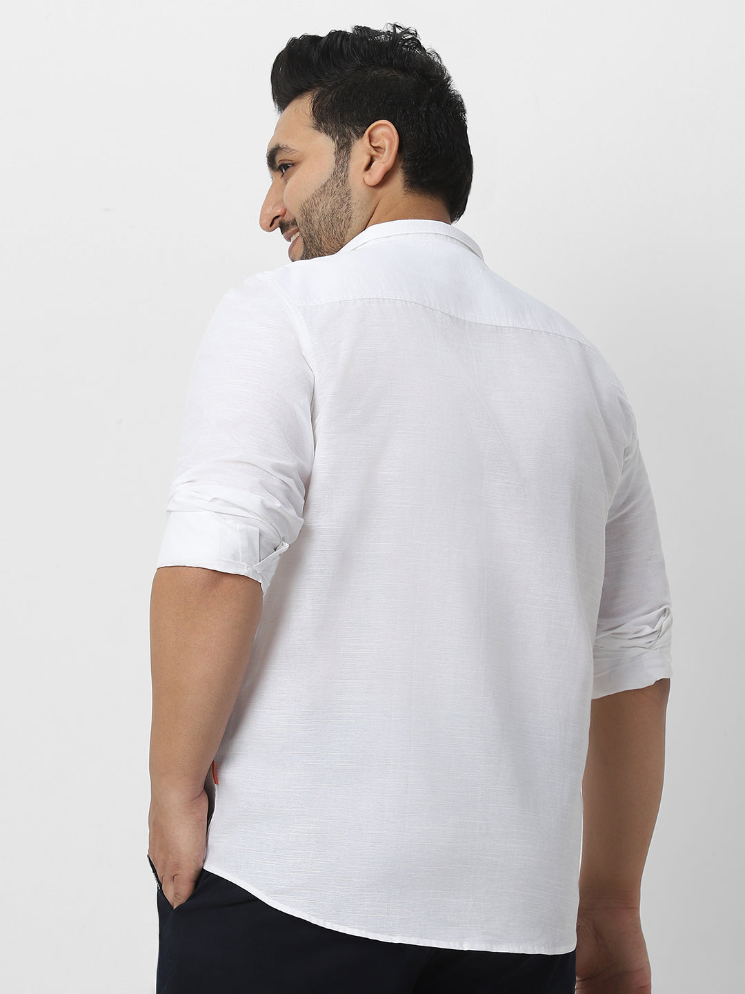 Men's White Cotton Full Sleeve Regular Fit Casual Solid Shirt with Band Collar