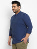 Plus Men Blue Solid Cotton Casual Shirt