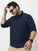 Plus Men's Navy Cotton Full Sleeve Regular Fit Casual Solid Shirt