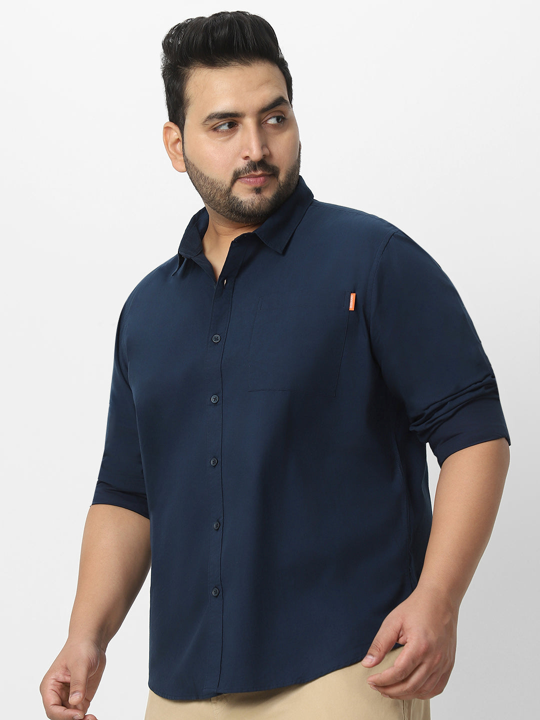 Plus Men's Navy Cotton Full Sleeve Regular Fit Casual Solid Shirt