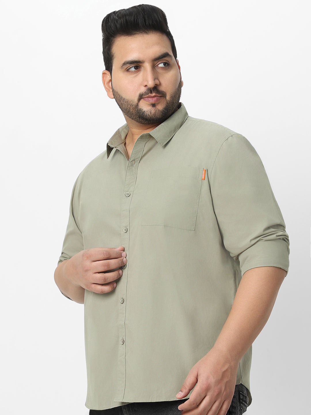 Plus Men's Olive Cotton Full Sleeve Regular Fit Casual Solid Shirt