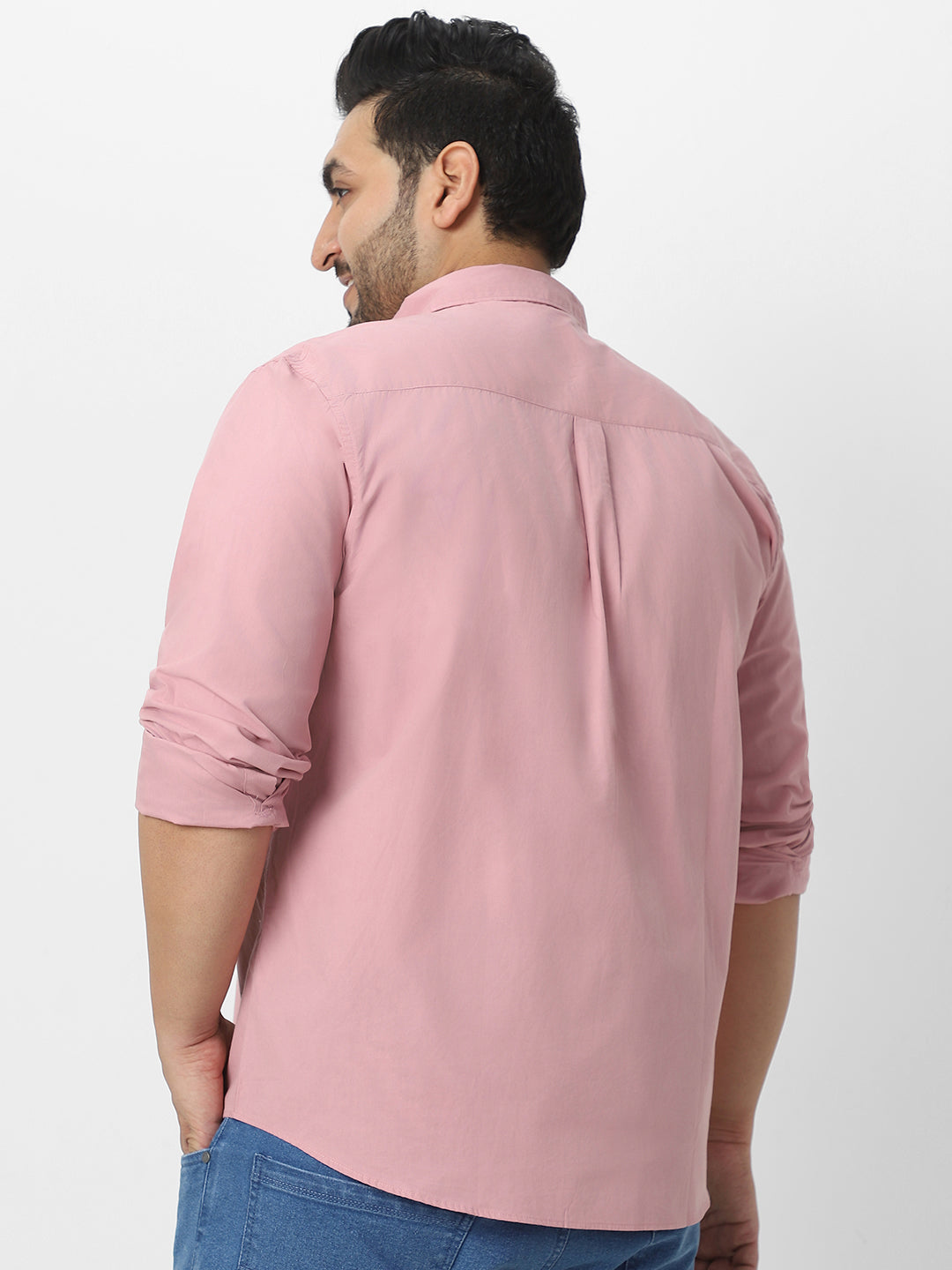 Plus Men's Pink Cotton Full Sleeve Regular Fit Casual Solid Shirt