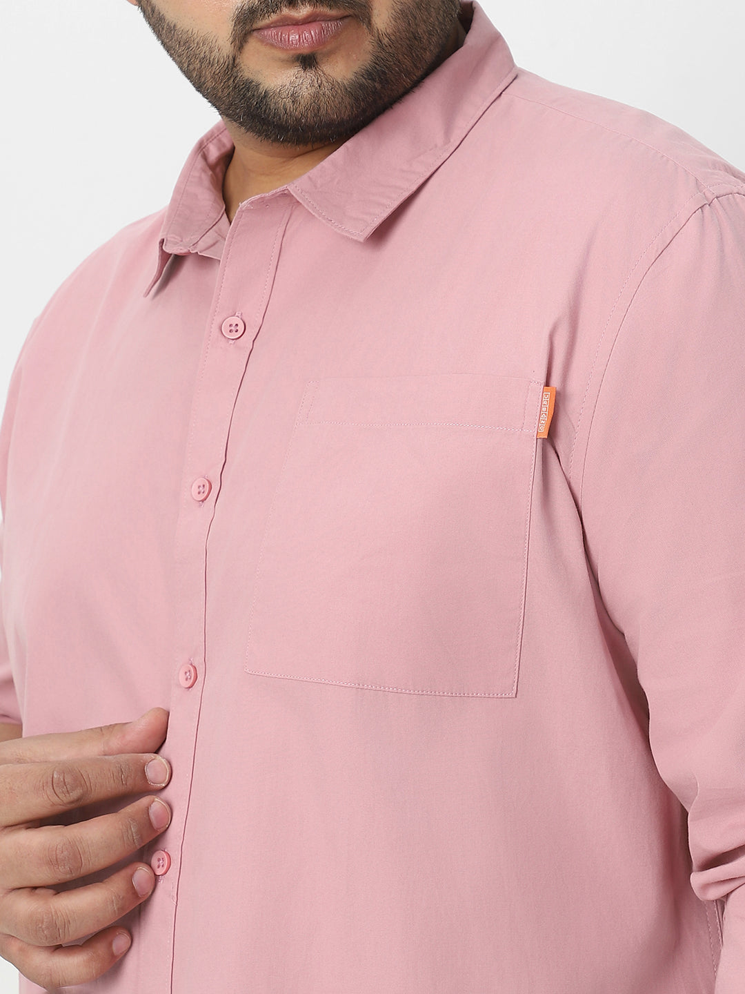 Plus Men's Pink Cotton Full Sleeve Regular Fit Casual Solid Shirt