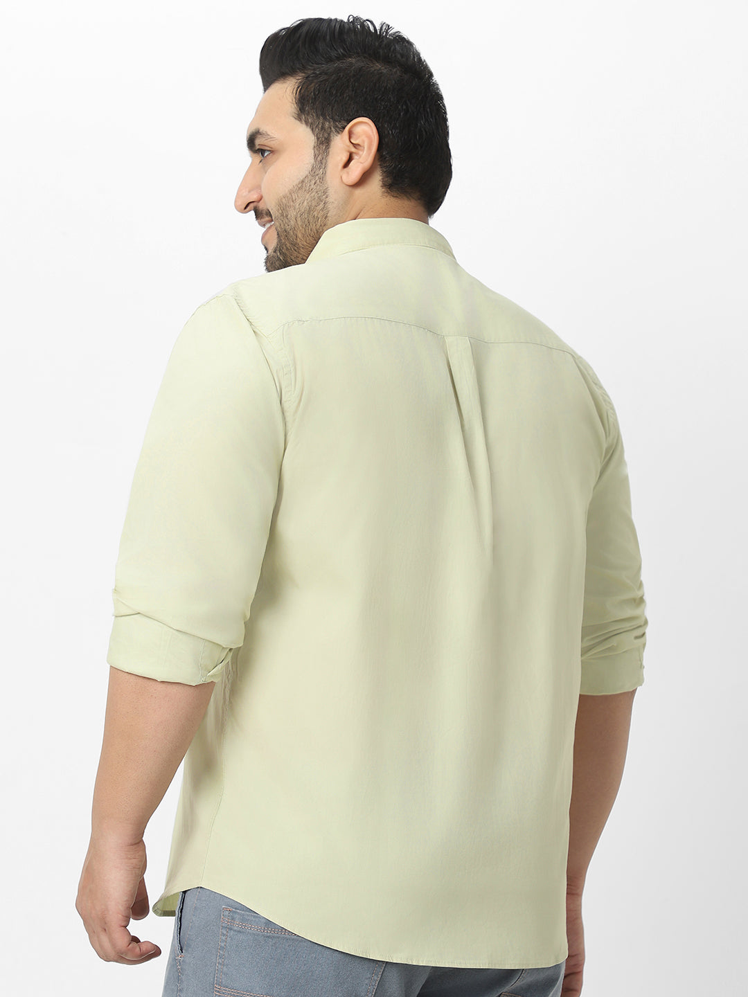 Plus Men's Pastel Green Cotton Full Sleeve Regular Fit Casual Solid Shirt