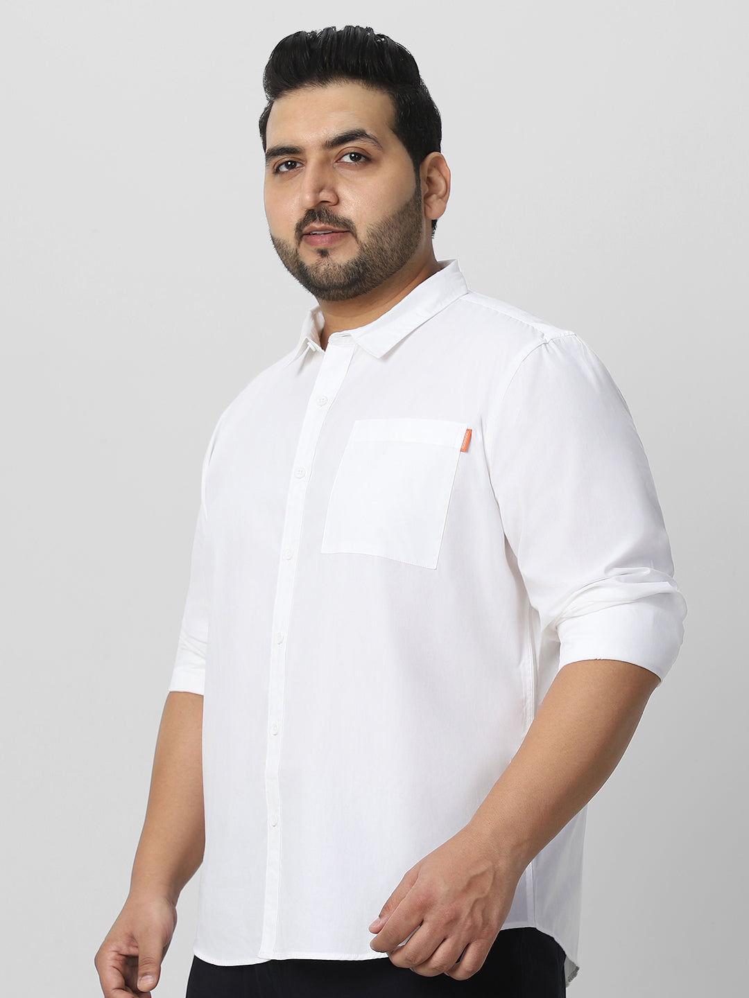 Plus Men's White Cotton Full Sleeve Regular Fit Casual Solid Shirt