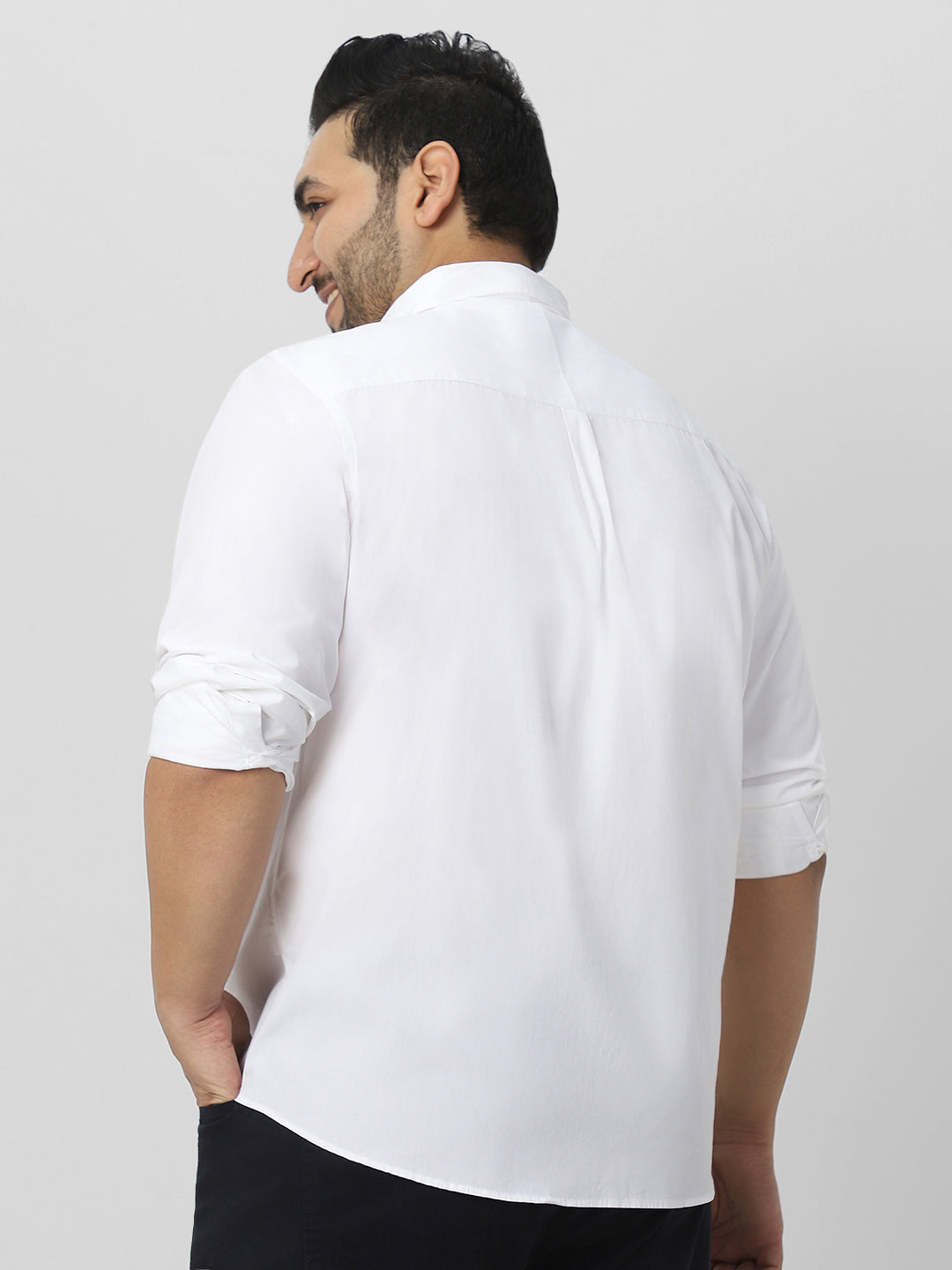 Plus Men's White Cotton Full Sleeve Regular Fit Casual Solid Shirt