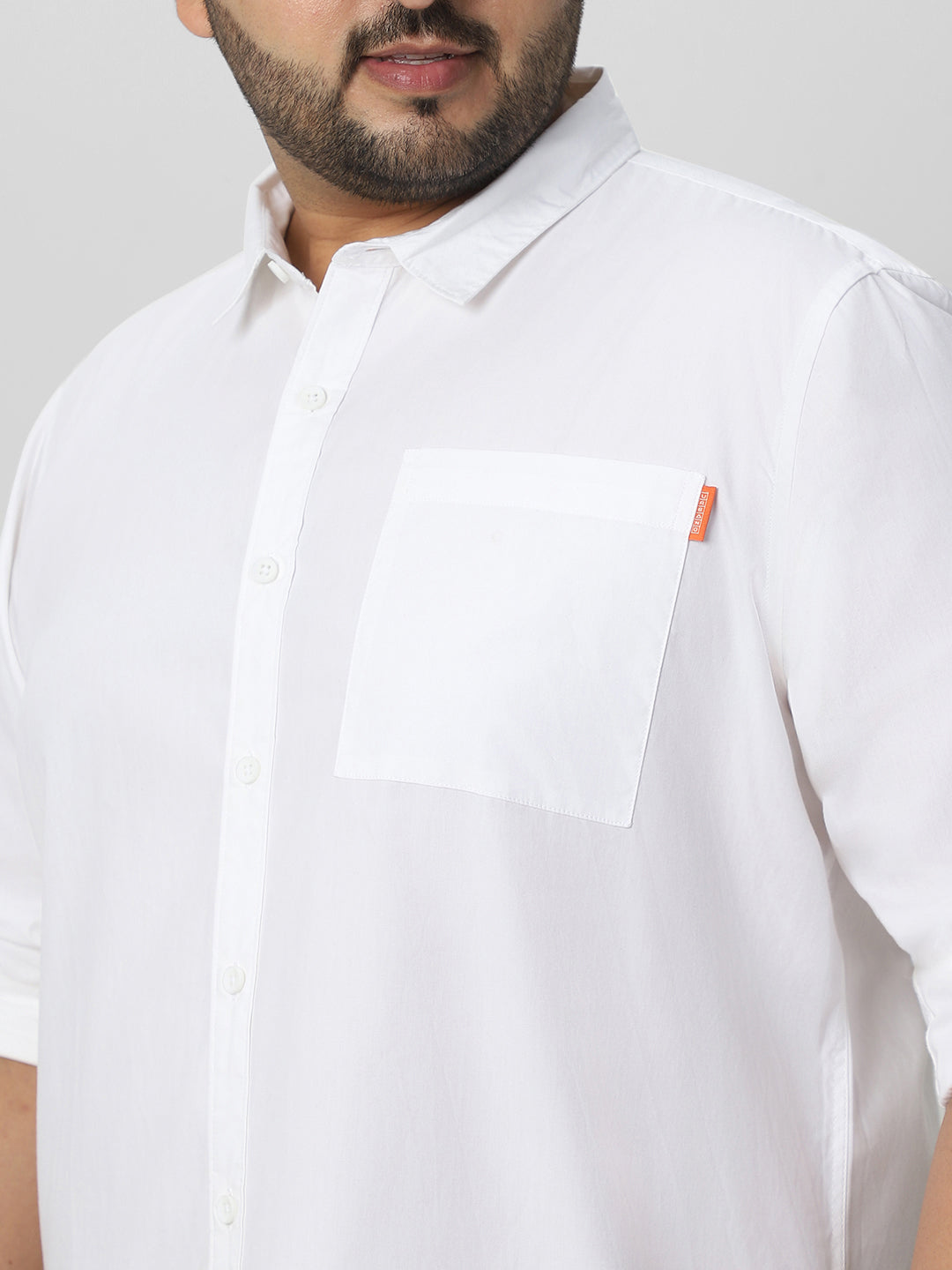 Plus Men's White Cotton Full Sleeve Regular Fit Casual Solid Shirt