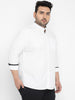 Plus Men's White Cotton Full Sleeve Regular Fit Casual Solid Shirt with Mandarin Collar