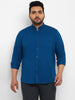 Plus Men's Royal Blue Cotton Full Sleeve Regular Fit Casual Solid Shirt with Mandarin Collar