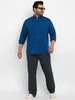 Plus Men's Royal Blue Cotton Full Sleeve Regular Fit Casual Solid Shirt with Mandarin Collar