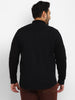 Plus Men's Black Cotton Full Sleeve Regular Fit Casual Solid Shirt with Mandarin Collar