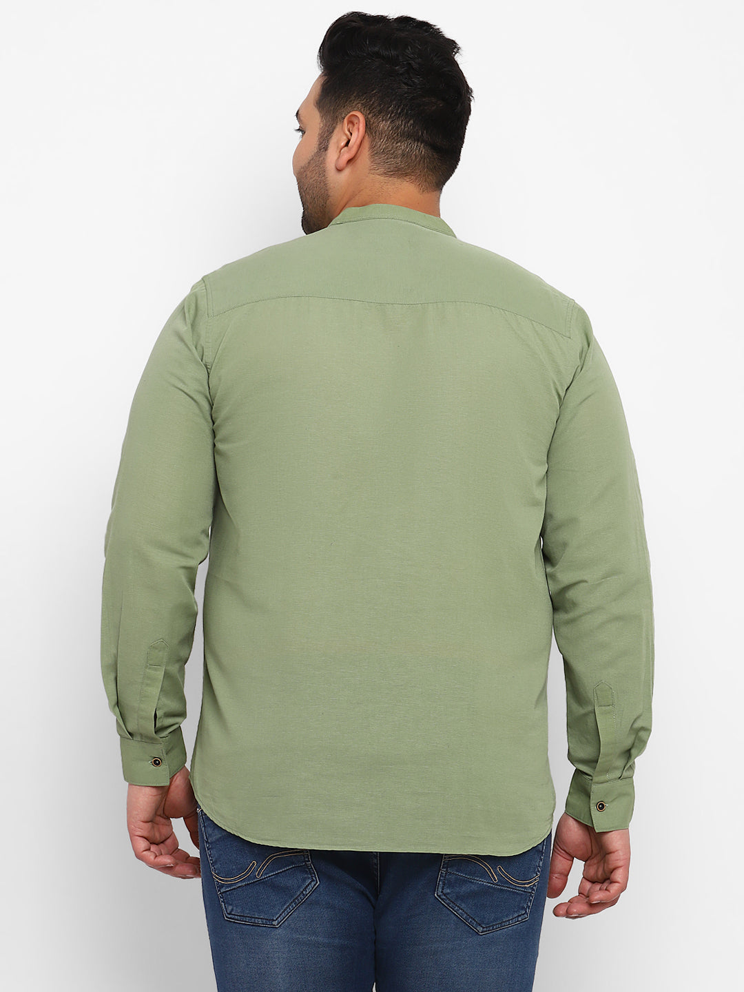 Plus Men's Green Cotton Full Sleeve Regular Fit Casual Solid Shirt