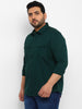 Plus Men's Green Cotton Full Sleeve Regular Fit Casual Solid Shirt