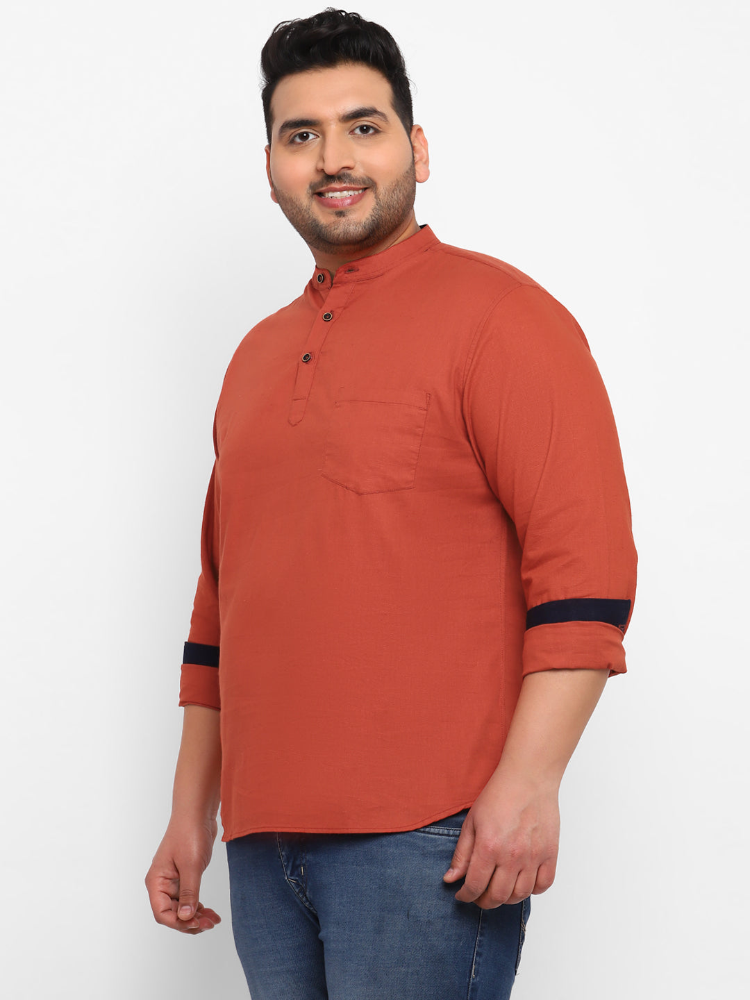 Plus Men's Rust Cotton Full Sleeve Regular Fit Casual Solid Shirt