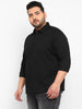 Plus Men's Black Cotton Full Sleeve Regular Fit Casual Solid Shirt