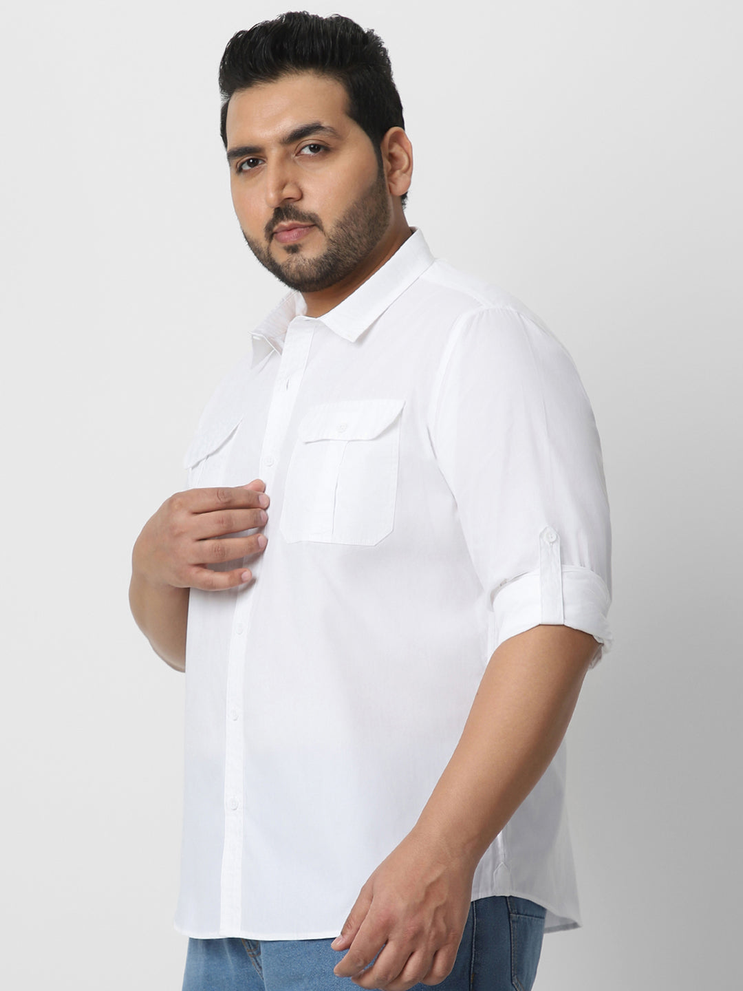 Men's White Cotton Full Sleeve Regular Fit Casual Solid Shirt