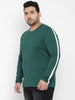 Plus Men's Green Color-Block Regular Fit Full Sleeve Cotton T-Shirt