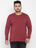 Plus Men's Maroon Color-Block Regular Fit Full Sleeve Cotton T-Shirt