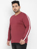 Plus Men's Maroon Color-Block Regular Fit Full Sleeve Cotton T-Shirt